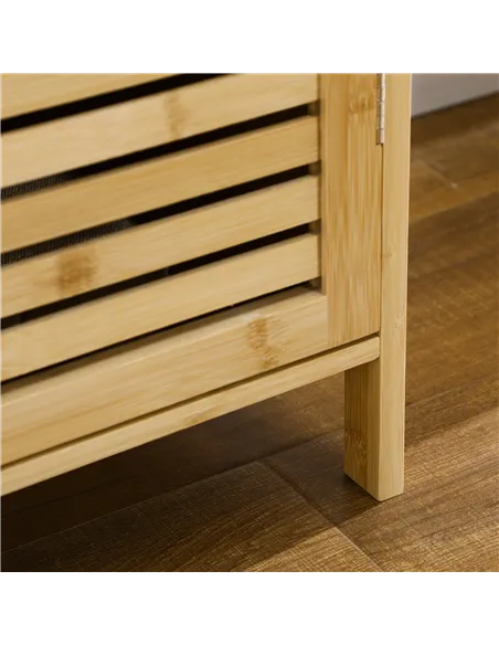 HOMCOM Rustic Shoe Cabinet, 3 Door Shoe Storage Cabinet with 8 Shelves, Natural Wood Finish