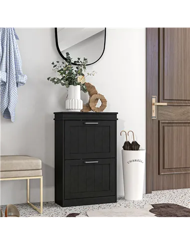 HOMCOM Two-Drawer Minimalistic 10-Shoe Cabinet - Black