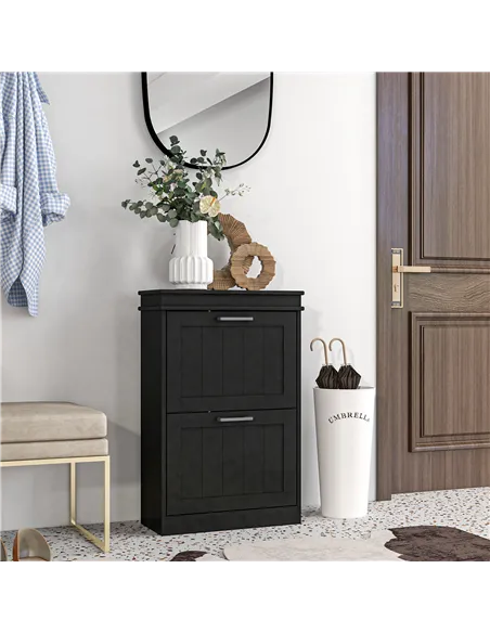 HOMCOM Two-Drawer Minimalistic 10-Shoe Cabinet - Black