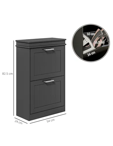 HOMCOM Two-Drawer Minimalistic 10-Shoe Cabinet - Black
