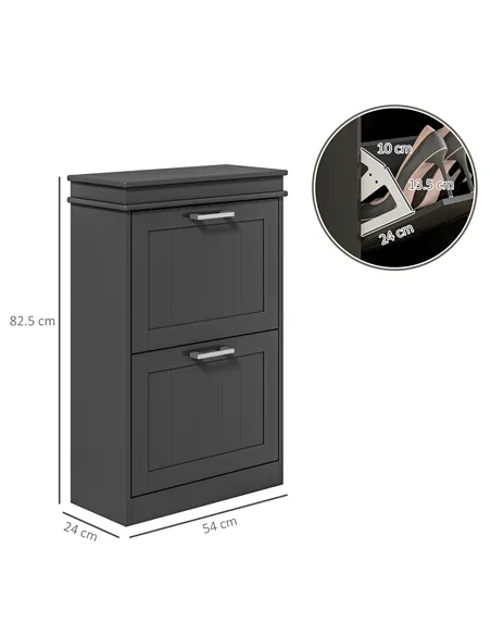 HOMCOM Two-Drawer Minimalistic 10-Shoe Cabinet - Black