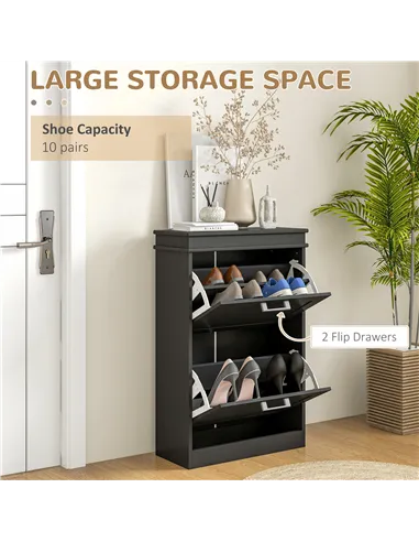 HOMCOM Two-Drawer Minimalistic 10-Shoe Cabinet - Black
