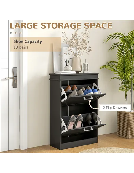 HOMCOM Two-Drawer Minimalistic 10-Shoe Cabinet - Black