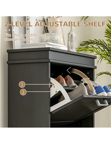 HOMCOM Two-Drawer Minimalistic 10-Shoe Cabinet - Black