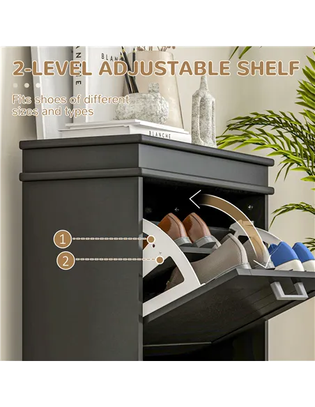 HOMCOM Two-Drawer Minimalistic 10-Shoe Cabinet - Black