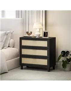 HOMCOM Rattan Bedroom Chest of Drawers, 3 Drawers Storage Unit, Boho Dresser for Living Room, Hallway, Black 2