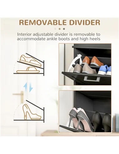 HOMCOM Two-Drawer Minimalistic 10-Shoe Cabinet - Black