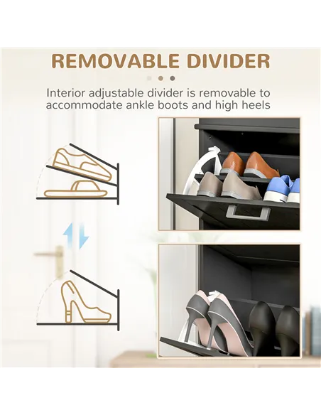 HOMCOM Two-Drawer Minimalistic 10-Shoe Cabinet - Black