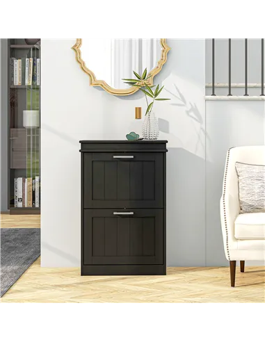 HOMCOM Two-Drawer Minimalistic 10-Shoe Cabinet - Black