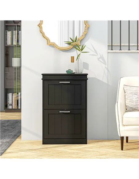 HOMCOM Two-Drawer Minimalistic 10-Shoe Cabinet - Black