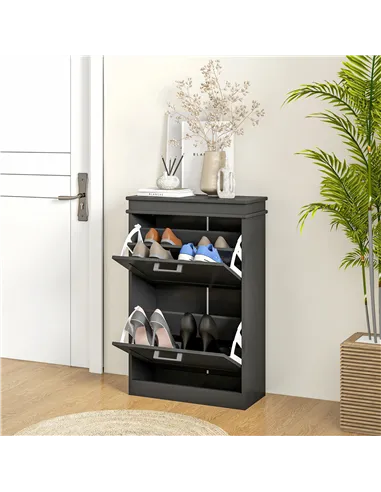 HOMCOM Two-Drawer Minimalistic 10-Shoe Cabinet - Black
