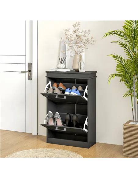 HOMCOM Two-Drawer Minimalistic 10-Shoe Cabinet - Black
