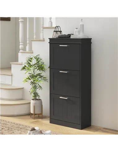 HOMCOM Three-Drawer Minimalistic Shoe Cabinet - Black