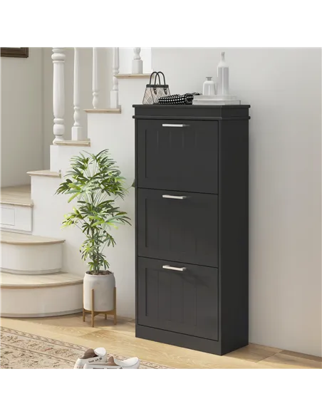 HOMCOM Three-Drawer Minimalistic Shoe Cabinet - Black
