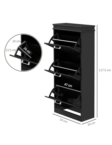 HOMCOM Three-Drawer Minimalistic Shoe Cabinet - Black
