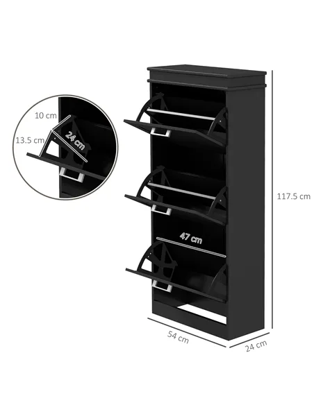 HOMCOM Three-Drawer Minimalistic Shoe Cabinet - Black