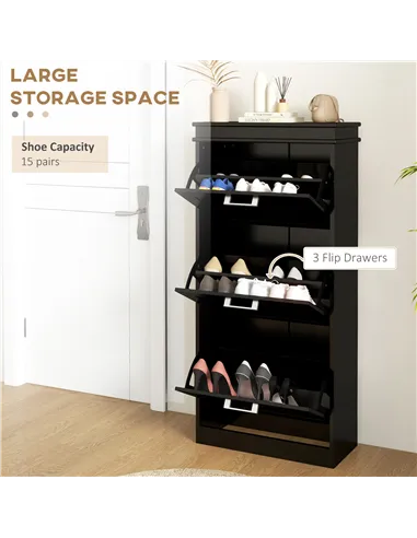 HOMCOM Three-Drawer Minimalistic Shoe Cabinet - Black