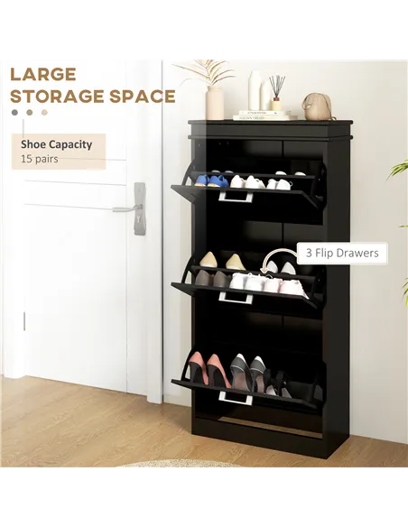 HOMCOM Three-Drawer Minimalistic Shoe Cabinet - Black