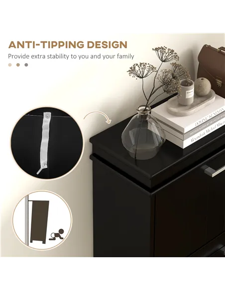 HOMCOM Three-Drawer Minimalistic Shoe Cabinet - Black