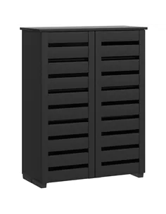 HOMCOM Narrow Shoe Cabinet for Entryway, 5-Tier Slim Shoe Storage Cabinet with 2 Slatted Doors and Adjustable Shelves