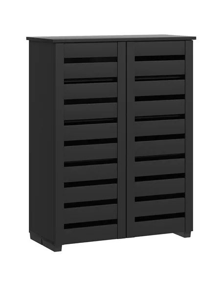 HOMCOM Narrow Shoe Cabinet for Entryway, 5-Tier Slim Shoe Storage Cabinet with 2 Slatted Doors and Adjustable Shelves