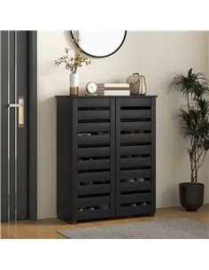 HOMCOM Narrow Shoe Cabinet for Entryway, 5-Tier Slim Shoe Storage Cabinet with 2 Slatted Doors and Adjustable Shelves 2