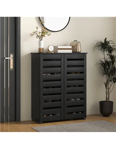 HOMCOM Narrow Shoe Cabinet for Entryway, 5-Tier Slim Shoe Storage Cabinet with 2 Slatted Doors and Adjustable Shelves