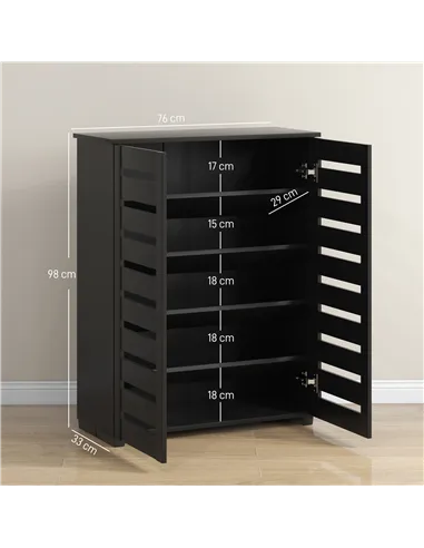HOMCOM Narrow Shoe Cabinet for Entryway, 5-Tier Slim Shoe Storage Cabinet with 2 Slatted Doors and Adjustable Shelves