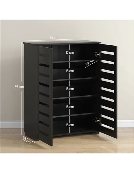 HOMCOM Narrow Shoe Cabinet for Entryway, 5-Tier Slim Shoe Storage Cabinet with 2 Slatted Doors and Adjustable Shelves
