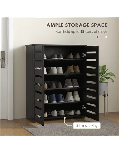 HOMCOM Narrow Shoe Cabinet for Entryway, 5-Tier Slim Shoe Storage Cabinet with 2 Slatted Doors and Adjustable Shelves