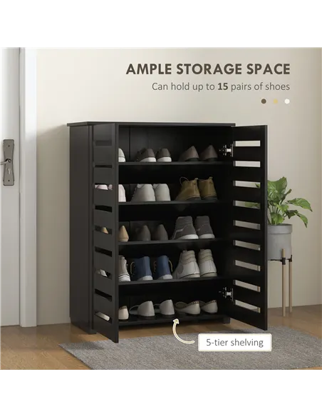 HOMCOM Narrow Shoe Cabinet for Entryway, 5-Tier Slim Shoe Storage Cabinet with 2 Slatted Doors and Adjustable Shelves