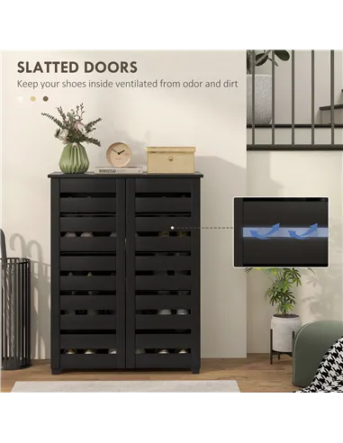 HOMCOM Narrow Shoe Cabinet for Entryway, 5-Tier Slim Shoe Storage Cabinet with 2 Slatted Doors and Adjustable Shelves