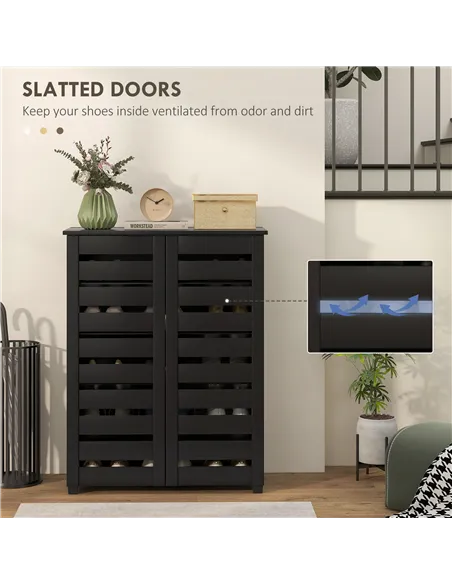 HOMCOM Narrow Shoe Cabinet for Entryway, 5-Tier Slim Shoe Storage Cabinet with 2 Slatted Doors and Adjustable Shelves