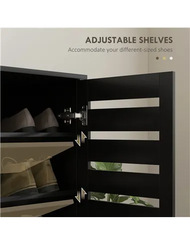 HOMCOM Narrow Shoe Cabinet for Entryway, 5-Tier Slim Shoe Storage Cabinet with 2 Slatted Doors and Adjustable Shelves