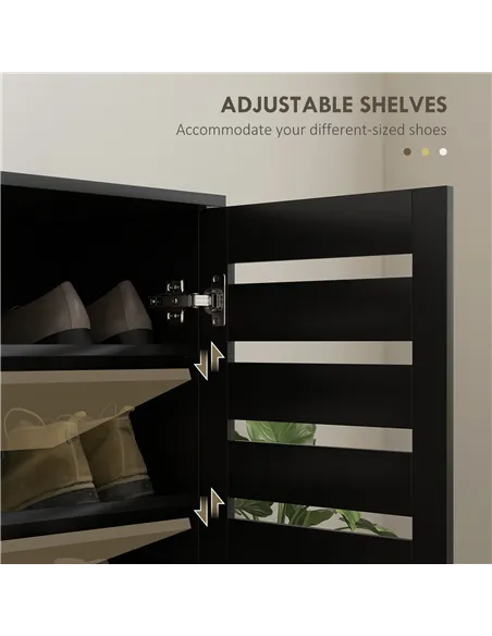 HOMCOM Narrow Shoe Cabinet for Entryway, 5-Tier Slim Shoe Storage Cabinet with 2 Slatted Doors and Adjustable Shelves