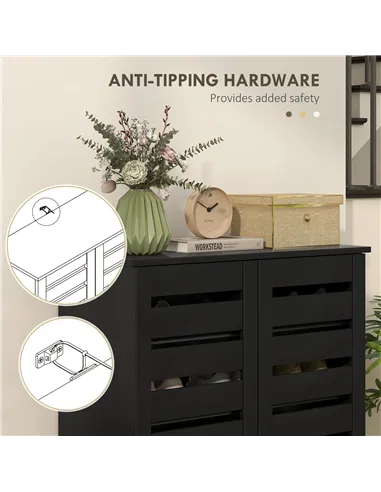 HOMCOM Narrow Shoe Cabinet for Entryway, 5-Tier Slim Shoe Storage Cabinet with 2 Slatted Doors and Adjustable Shelves