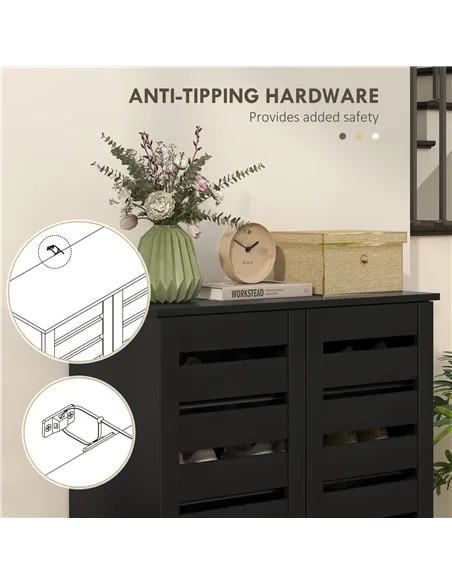 HOMCOM Narrow Shoe Cabinet for Entryway, 5-Tier Slim Shoe Storage Cabinet with 2 Slatted Doors and Adjustable Shelves