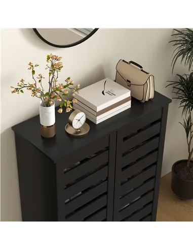 HOMCOM Narrow Shoe Cabinet for Entryway, 5-Tier Slim Shoe Storage Cabinet with 2 Slatted Doors and Adjustable Shelves