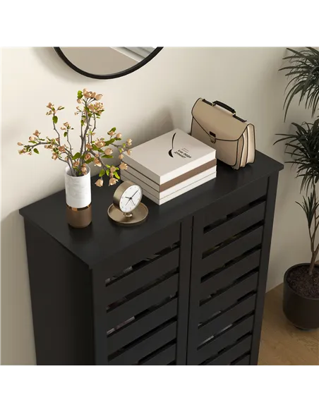 HOMCOM Narrow Shoe Cabinet for Entryway, 5-Tier Slim Shoe Storage Cabinet with 2 Slatted Doors and Adjustable Shelves