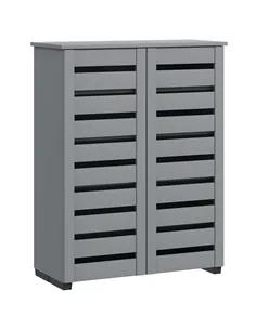 HOMCOM Narrow Shoe Cabinet for Entryway, 5-Tier Slim Shoe Storage Cabinet with 2 Slatted Doors and Adjustable Shelves Grey