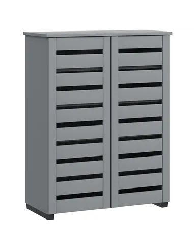 HOMCOM Narrow Shoe Cabinet for Entryway, 5-Tier Slim Shoe Storage Cabinet with 2 Slatted Doors and Adjustable Shelves Grey