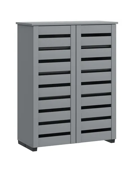 HOMCOM Narrow Shoe Cabinet for Entryway, 5-Tier Slim Shoe Storage Cabinet with 2 Slatted Doors and Adjustable Shelves Grey