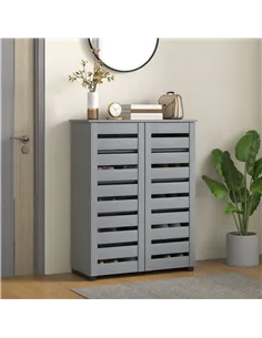 HOMCOM Narrow Shoe Cabinet for Entryway, 5-Tier Slim Shoe Storage Cabinet with 2 Slatted Doors and Adjustable Shelves Grey 2