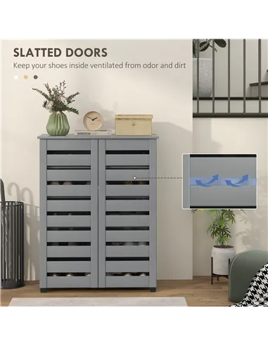 HOMCOM Narrow Shoe Cabinet for Entryway, 5-Tier Slim Shoe Storage Cabinet with 2 Slatted Doors and Adjustable Shelves Grey