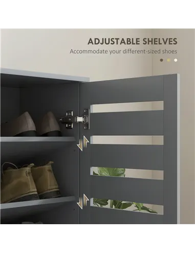 HOMCOM Narrow Shoe Cabinet for Entryway, 5-Tier Slim Shoe Storage Cabinet with 2 Slatted Doors and Adjustable Shelves Grey