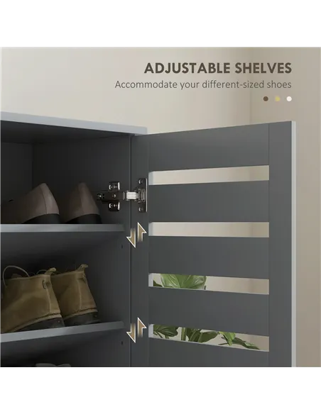 HOMCOM Narrow Shoe Cabinet for Entryway, 5-Tier Slim Shoe Storage Cabinet with 2 Slatted Doors and Adjustable Shelves Grey