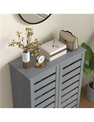 HOMCOM Narrow Shoe Cabinet for Entryway, 5-Tier Slim Shoe Storage Cabinet with 2 Slatted Doors and Adjustable Shelves Grey