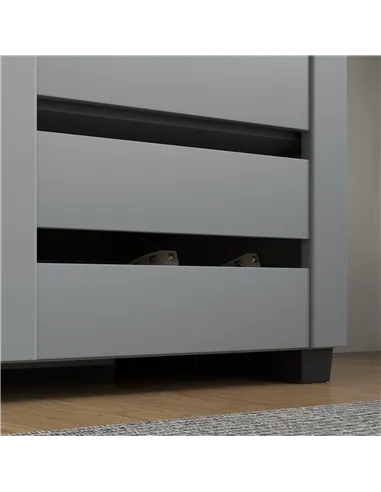 HOMCOM Narrow Shoe Cabinet for Entryway, 5-Tier Slim Shoe Storage Cabinet with 2 Slatted Doors and Adjustable Shelves Grey