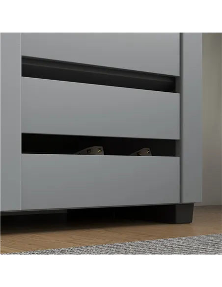 HOMCOM Narrow Shoe Cabinet for Entryway, 5-Tier Slim Shoe Storage Cabinet with 2 Slatted Doors and Adjustable Shelves Grey