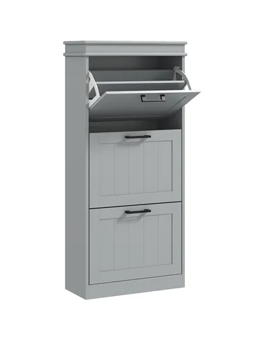 HOMCOM Three-Drawer Minimalistic Shoe Cabinet - Grey